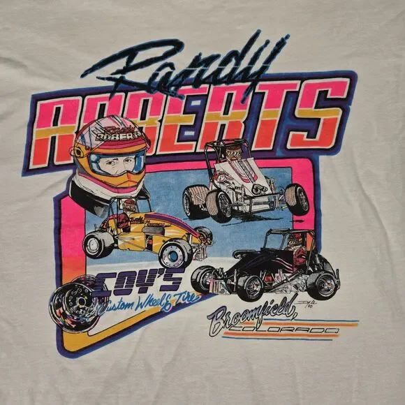 Vintage 1990 Randy Roberts Midget Racing T-Shirt Men’s Large Hanes 80s NASCAR - Picture 4 of 10